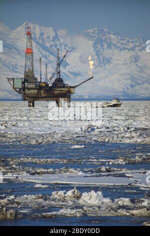 Plate-forme de forage pétrolier offshore, Alaska Banque D'Images