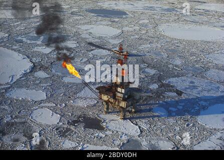 Plate-forme de forage pétrolier offshore, Alaska Banque D'Images