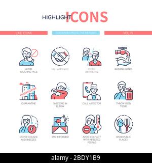 Mesures de protection contre les coronavirus - lignes colorées style de design icônes Illustration de Vecteur
