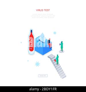 Test de virus - bannière web isométrique moderne et colorée Illustration de Vecteur
