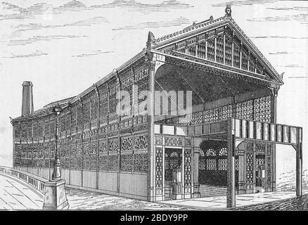 Bâtiment de la gare, pont de Brooklyn, 1883 Banque D'Images