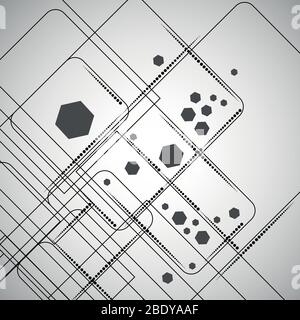 Répétition de l'arrière-plan géométrique avec rhombus et nœuds à partir de rhombus et d'hexagons avec des cercles de taille variable dans les nœuds Illustration de Vecteur