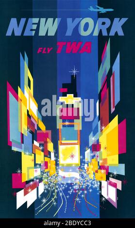 New York, affiche Fly TWA Banque D'Images