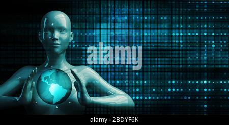 AI Woman Holding Globe Avenir Technologie Thème Concept