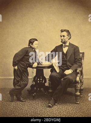 Président Abraham Lincoln avec son Tad, 1865 Banque D'Images