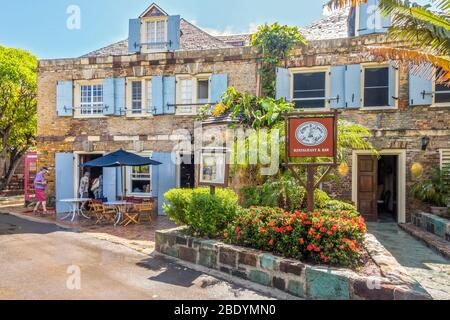 Cuivre et bois d'œuvre Store Hôtel Nelson's Dockyard, English Harbour Antigua West Indies Banque D'Images