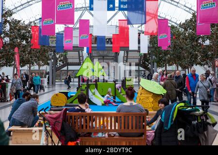 Leipzig, Allemagne-19 février 2020 Haus-Garten-Freizeit est une exposition présentant les dernières tendances de la maison et du jardin. Le jeu des enfants dans le Banque D'Images