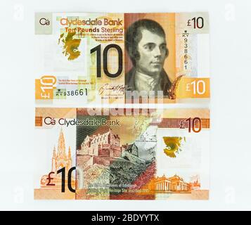 Clydesdale Bank dix livres de note avec Robert Burns et Édimbourg Banque D'Images
