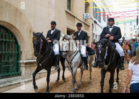 Équitation traditionnelle espagnole au festival Gràcia à Mahón, Minorque Banque D'Images