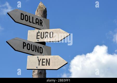 Dollar, euro, livre, yen signe Banque D'Images