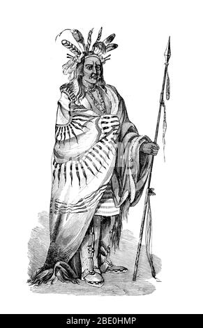 Image tirée de la page 311 de 'Upper Mississippi: Or, Historical Sketches of the Mound-Builders, The Indian Tribes from 1600 AD to the present time' de George Gale, 1867. Keokuk (1767 - 1848) était un chef de la tribu Sauk noté pour sa politique de coopération avec le gouvernement américain qui a conduit à un conflit avec Black Hawk, qui a dirigé une partie de leur groupe dans la guerre de Black Hawk. Il n'était pas opposé à l'avance des blancs, et Keokuk et ses partisans ont finalement déménagé à l'ouest du Mississippi. Bien qu'une bande de quatre cents milles carrés entourant son village soit exemptée de la Haw noire de 1832 Banque D'Images