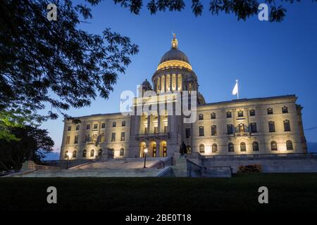 Maison d'État Rhode Island la nuit Banque D'Images