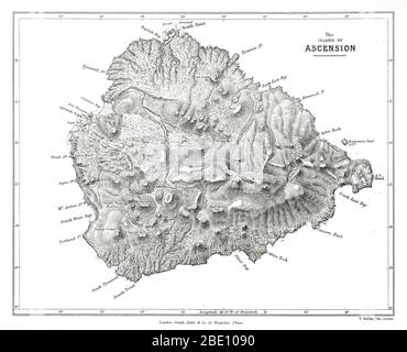Carte de l'île de l'Ascension à partir des observations géologiques de Charles Darwin sur les îles volcaniques et certaines parties de l'Amérique du Sud ont visité pendant le voyage de H.M.S. 'Beagle'. édition 3d. Londres: Smith Elder and Co., 1876. L'île Ascension est une île volcanique isolée dans les eaux équatoriales de l'océan Atlantique Sud, à environ 1 600 kilomètres de la côte africaine et à 2 250 kilomètres de la côte de l'Amérique du Sud, à environ mi-chemin entre la corne de l'Amérique du Sud et l'Afrique. Banque D'Images
