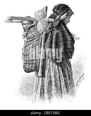 Image prise à partir de la page 46 de "American Indians' par Frederick Starr, 1899. Les Cris sont l'un des plus grands groupes de Premières nations/Autochtones de l'Amérique du Nord, avec plus de 200 000 membres vivant au Canada. Aux États-Unis, cette langue algonquienne personnes historiquement vécu à partir de l'ouest du lac Supérieur. Aujourd'hui, ils vivent pour la plupart dans le Montana, où ils partagent une réserve avec l'Ojibwé (Chippewa). Squaw est un prêt dont le mot anglais signifiant actuel est : un Native American Indian Woman of North America (indépendamment de la tribu). À l'heure actuelle, le terme est souvent considéré comme offensant. Un papoo Banque D'Images