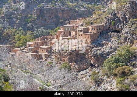 La ville fantôme de Wadi Habib dans le Djebel Akhdar Montagnes du Sultanat d'Oman. Banque D'Images