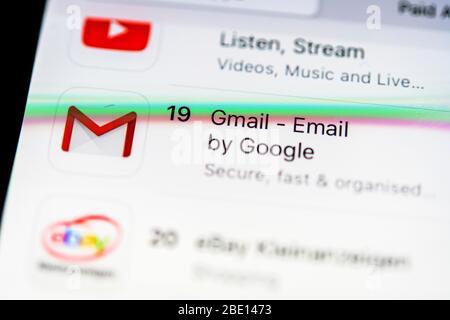 Application Gmail dans l'Apple App Store, e-mail, icône d'application, détails, format complet Banque D'Images