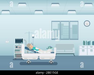 Concept de service médical avec illustration vectorielle à conception plate pour patient plus âgé et ventilateur Illustration de Vecteur