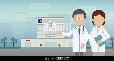 Concept de service médical avec illustration vectorielle du bâtiment médical et hospitalier Illustration de Vecteur