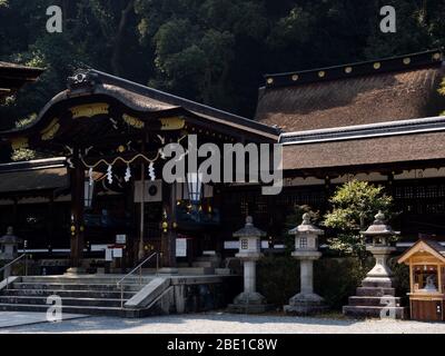 Toit de chaume du sanctuaire Matsunoo-taisha à Kyoto Banque D'Images