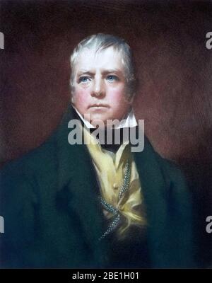 WALTER SCOTT (1771-1832) romancier et poète historique écossais dans un portrait de Henry Raeburn de 1822 Banque D'Images