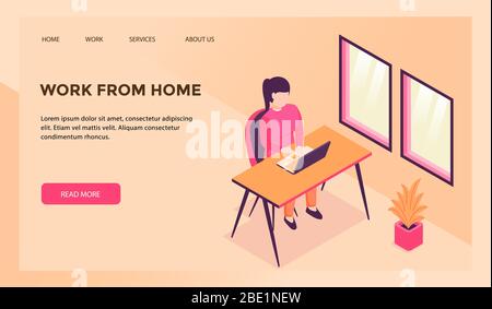 concept de travail à domicile pour modèle de site web ou vecteur de page d'accueil de débarquement Banque D'Images