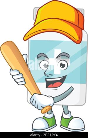 Supplément bouteille dessin dessin animé concept de bâton de baseball de maintien Illustration de Vecteur