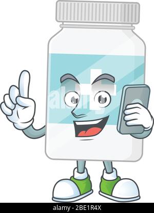Conception de dessin animé de bouteille de supplément parler au téléphone Illustration de Vecteur