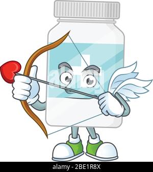 Charmante photo de la bouteille de supplément Cupid mascotte concept avec flèche et ailes Illustration de Vecteur