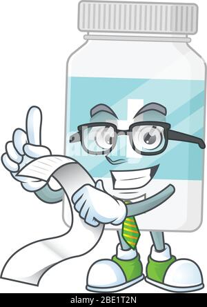 Concept de dessin animé de mascotte de bouteille de supplément avec liste de menus Illustration de Vecteur