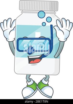 Concept de mascotte de bouteille supplémentaire portant des lunettes de plongée Illustration de Vecteur