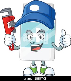 Concept de motif mascotte de travail de bouteille de supplément comme Plumber intelligent Illustration de Vecteur