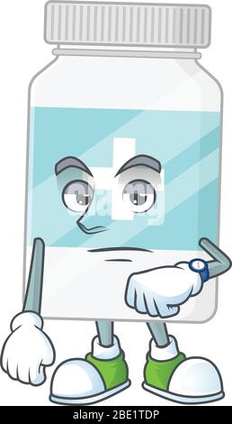 Bouteille supplémentaire avec un geste d'attente de dessin animé mascotte concept Illustration de Vecteur