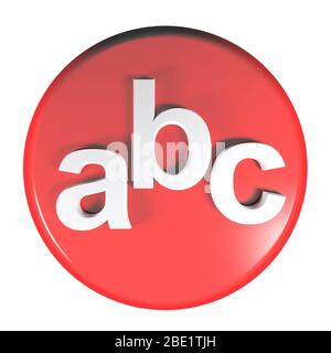 bouton-poussoir de cercle rouge abc sur fond blanc - illustration du rendu tridimensionnel Banque D'Images