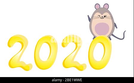 le petit rat du symbole du zodiaque de 2020. Nouvel an chinois. Illustration de Vecteur