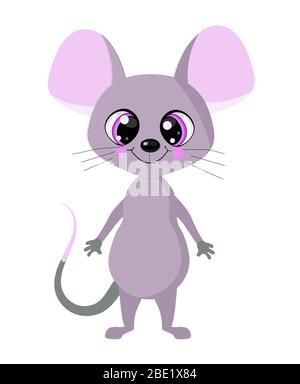 souris mignonne avec de grands yeux. Sur fond blanc. Le symbole de 2020 est le rat.. Illustration de Vecteur