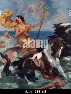 'Représentation de la nereide Amphitrite, ehouse de Poseidon' (Nereid Aphitrite femme de Poseidon) Gravure tiree de 'mes beaux contes mythologiques' de Banque D'Images