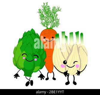 ensemble de légumes mignons avec yeux et sourires sur un fond blanc. . Illustration de Vecteur