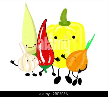 ensemble de légumes mignons avec yeux et sourires sur un fond blanc. . Illustration de Vecteur