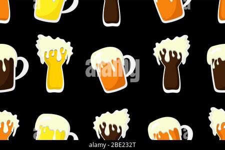 Motif pattern.cartoon tasse à bière avec fond transparent de tasses et de tankards pleins de bière légère, de bière de bière et de boissons de bière. Utilisez-le comme pub ou brasserie Illustration de Vecteur