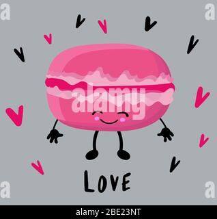 Gâteau macaron sucré. Carte de vœux avec un amour d'inscription.. Illustration de Vecteur