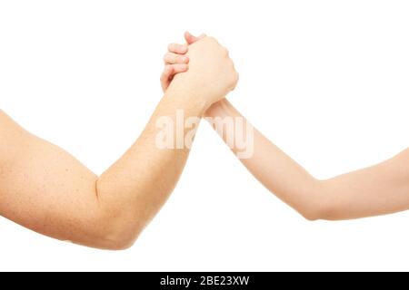 L'homme et la femme Arm wrestling Banque D'Images