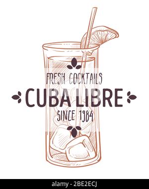 Cocktail frais Cuba avec étiquette mandarin SLICE Illustration de Vecteur