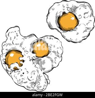 Œufs frits, petit déjeuner du matin, illustration vectorielle dessinée à la main, esquisse réaliste Illustration de Vecteur