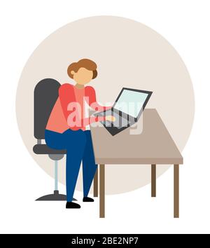 Homme travaillant sur son ordinateur portable à la maison illustration vectorielle plate. Illustration de Vecteur