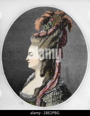 Portrait de la reine de France Marie Antoinette (1755-1793) (portrait de la reine de France Marie-Antoinette) Gravure, collection privée du XIXe siècle Banque D'Images