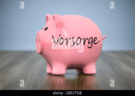 rendu tridimensionnel d'une banque de porc avec le mot précaution en langue allemande Banque D'Images