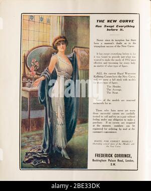 "La nouvelle courbe" corset de Frederick Gorringe, publicité en 1912 Edition du champ des dames, de l'Opéra de Londres, de la mode et de la société magazine. Banque D'Images