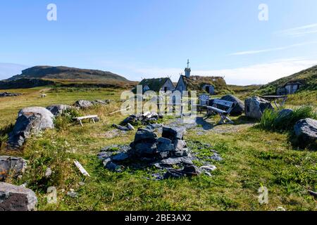 Canada, Nouvelle terre fondatrice, l'Anse aux Meadows (la baie avec les prés). Site archéologique datant d'environ 1000 ans, site du patrimoine mondial. Banque D'Images