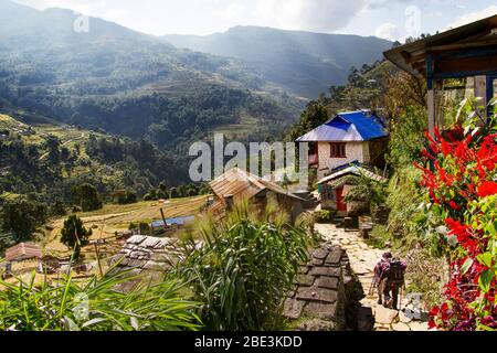 Népal, Himalaya, Annapurna, randonnée pédestre, randonnée, gens, circuit Annapurna, sentier, paysage, nature, panorama Banque D'Images