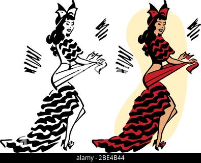 Une bande dessinée d'une femme latine qui fait une danse dans une robe. Illustration de Vecteur
